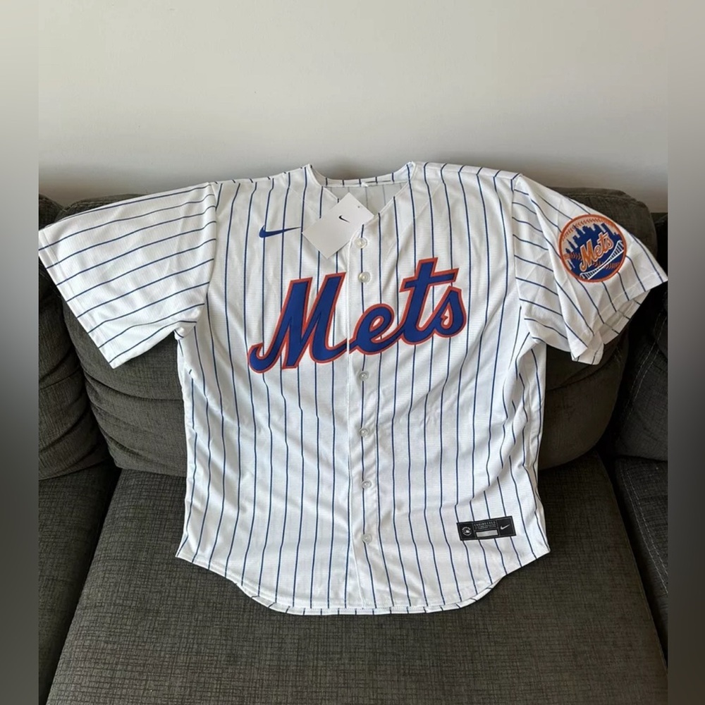 Nike Authentic New York Mets MLB Baseball Pinstripe with Patch Jersey Men’s Sz L